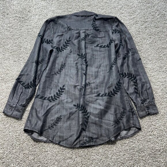 Soft Surroundings Womens Small Gray Leaf-Patterned Button-Down Tunic Top - Picture 3 of 8